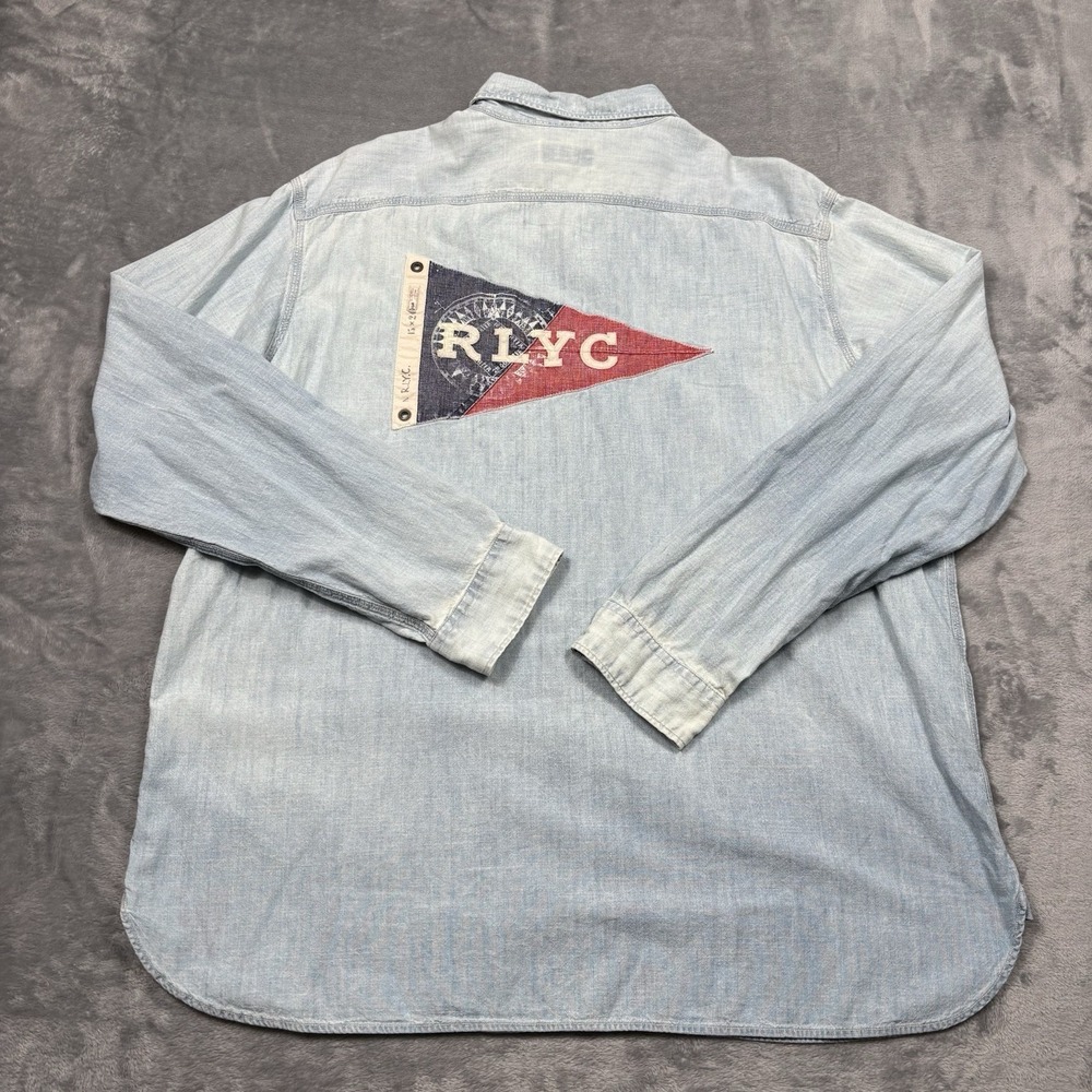 Polo Ralph Lauren Shirt Men XXL Big Blue Chambray RLYC Yacht Club Patch Pockets